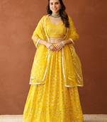 Embroidered Sequinned Ready To Wear Lehenga & Blouse With Dupatta Free Size Upto 42