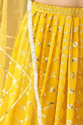 Embroidered Sequinned Ready To Wear Lehenga & Blouse With Dupatta Free Size Upto 42