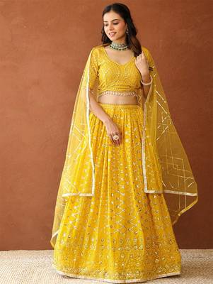 Embroidered Sequinned Ready To Wear Lehenga & Blouse With Dupatta Free Size Upto 42 3