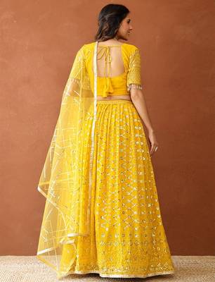 Embroidered Sequinned Ready To Wear Lehenga & Blouse With Dupatta Free Size Upto 42 4