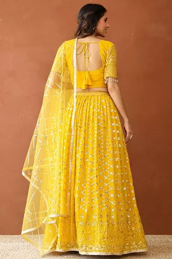 Embroidered Sequinned Ready To Wear Lehenga & Blouse With Dupatta Free Size Upto 42