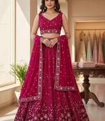 Embroidered Sequinned Semi-Stitched Lehenga & Unstitched Blouse With Dupatta Free Size Upto 42