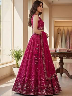 Embroidered Sequinned Semi-Stitched Lehenga & Unstitched Blouse With Dupatta Free Size Upto 42 3