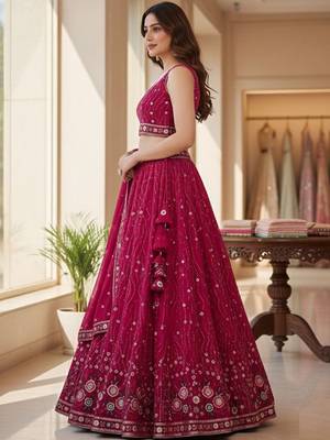 Embroidered Sequinned Semi-Stitched Lehenga & Unstitched Blouse With Dupatta Free Size Upto 42 4
