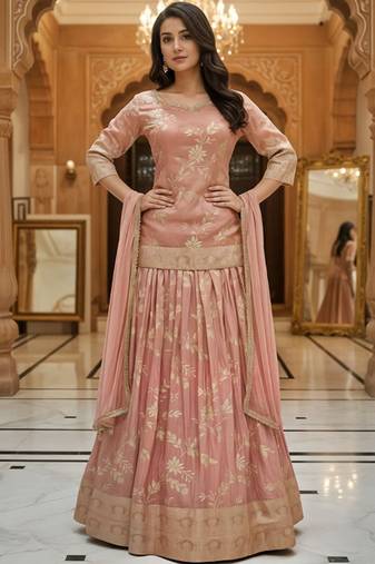 Floral Embroidered Lehenga Choli Free Size Upto 42