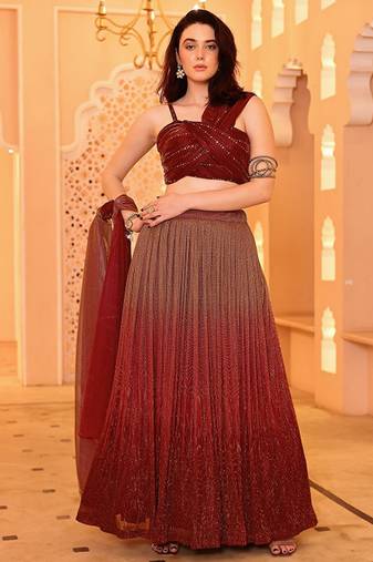 Embellished Sequinned Ready To Wear Lehenga & Unstitched Blouse With Dupatta Free Size Upto 42
