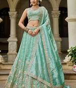 Embroidered Sweetheart Neck Sequinned Semi-Stitched Lehenga & Blouse With Dupatta Free Size Upto 42