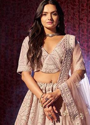 Embroidered Sequinned Semi-Stitched Lehenga & Unstitched Blouse With Dupatta Free Size Upto 42 1