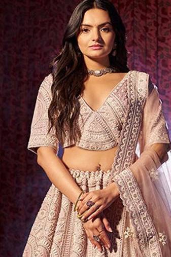 Embroidered Sequinned Semi-Stitched Lehenga & Unstitched Blouse With Dupatta Free Size Upto 42