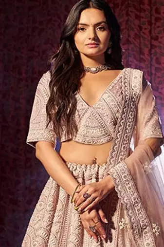 Embroidered Sequinned Semi-Stitched Lehenga & Unstitched Blouse With Dupatta Free Size Upto 42