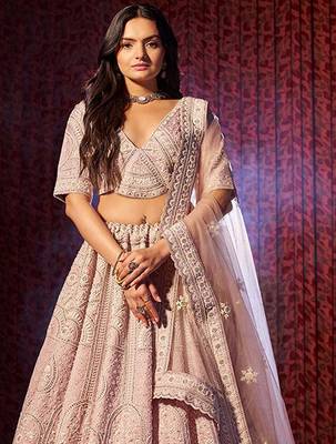 Embroidered Sequinned Semi-Stitched Lehenga & Unstitched Blouse With Dupatta Free Size Upto 42 2