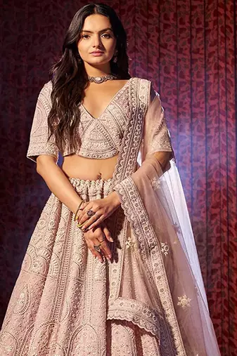 Embroidered Sequinned Semi-Stitched Lehenga & Unstitched Blouse With Dupatta Free Size Upto 42