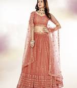 Embroidered Sequinned Semi-Stitched Lehenga & Unstitched Blouse With Dupatta Free Size Upto 42