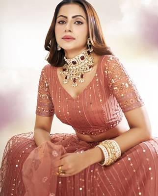 Embroidered Sequinned Semi-Stitched Lehenga & Unstitched Blouse With Dupatta Free Size Upto 42 2