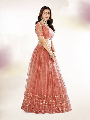 Embroidered Sequinned Semi-Stitched Lehenga & Unstitched Blouse With Dupatta Free Size Upto 42 3