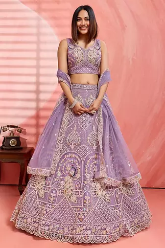 Embroidered Sequinned Semi-Stitched Lehenga & Unstitched Blouse With Dupatta Free Size Upto 42