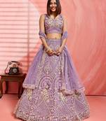 Embroidered Sequinned Semi-Stitched Lehenga & Unstitched Blouse With Dupatta Free Size Upto 42