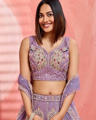 Embroidered Sequinned Semi-Stitched Lehenga & Unstitched Blouse With Dupatta Free Size Upto 42 2