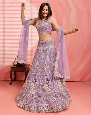 Embroidered Sequinned Semi-Stitched Lehenga & Unstitched Blouse With Dupatta Free Size Upto 42 4