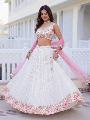 Embroidered Sequinned Semi-Stitched Lehenga & Blouse With Dupatta Free Size Upto 42 3