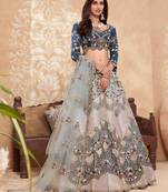 Shaded Blue Silk Lehnega Choli With Duptta Free Size Upto 42