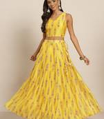 Yellow & Pink Printed Ready To Wear Lehenga & Choli Free Size Upto 42