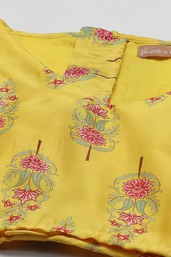 Yellow & Pink Printed Ready To Wear Lehenga & Choli Free Size Upto 42