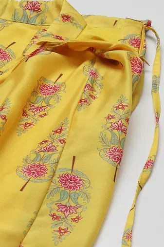 Yellow & Pink Printed Ready To Wear Lehenga & Choli Free Size Upto 42