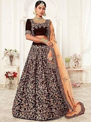Embroidered Sequinned Semi-Stitched Lehenga & Unstitched Blouse With Dupatta Free Size Upto 42 1