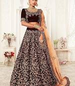 Embroidered Sequinned Semi-Stitched Lehenga & Unstitched Blouse With Dupatta Free Size Upto 42