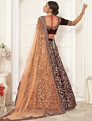 Embroidered Sequinned Semi-Stitched Lehenga & Unstitched Blouse With Dupatta Free Size Upto 42 3