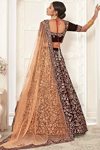 Embroidered Sequinned Semi-Stitched Lehenga & Unstitched Blouse With Dupatta Free Size Upto 42