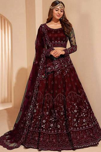 Embellished Sequinned Semi-Stitched Lehenga & Blouse With Dupatta Free Size Upto 42