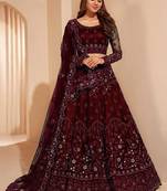 Embellished Sequinned Semi-Stitched Lehenga & Blouse With Dupatta Free Size Upto 42
