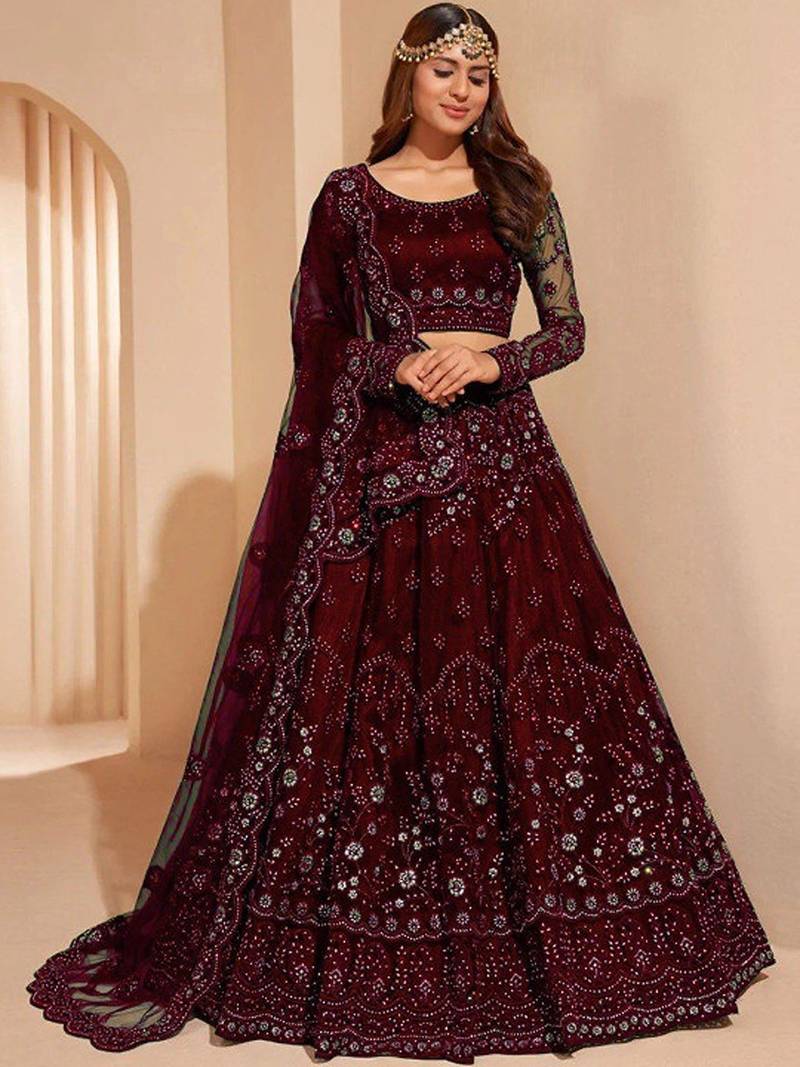 Embellished Sequinned Semi-Stitched Lehenga & Blouse With Dupatta Free Size Upto 42
