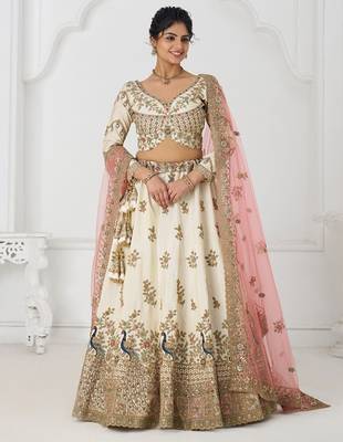 Embroidered Sequinned Semi-Stitched Lehenga & Unstitched Blouse With Dupatta Free Size Upto 42 1