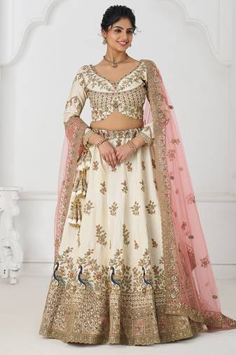 Embroidered Sequinned Semi-Stitched Lehenga & Unstitched Blouse With Dupatta Free Size Upto 42