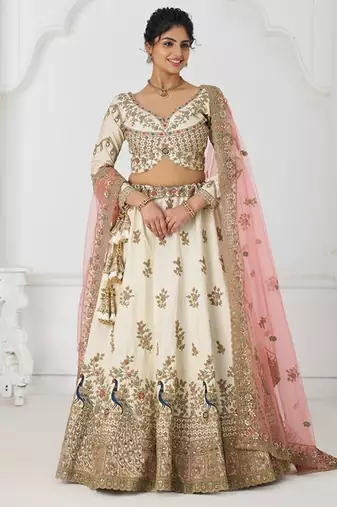 Embroidered Sequinned Semi-Stitched Lehenga & Unstitched Blouse With Dupatta Free Size Upto 42