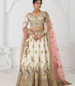 Embroidered Sequinned Semi-Stitched Lehenga & Unstitched Blouse With Dupatta Free Size Upto 42