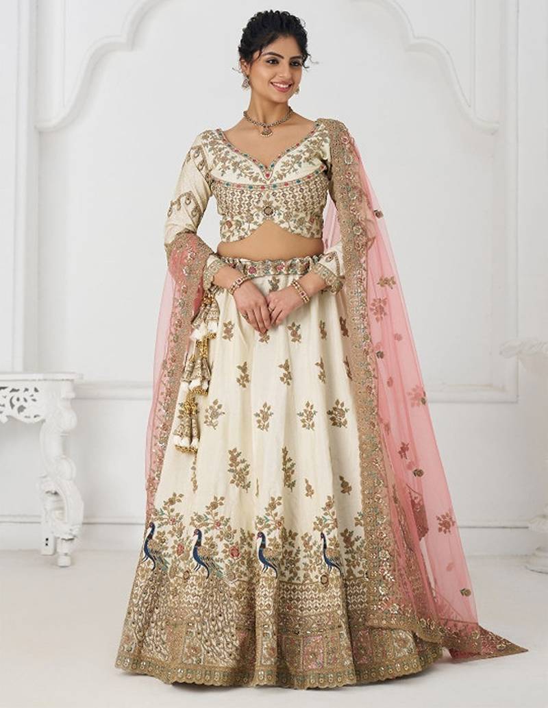 Embroidered Sequinned Semi-Stitched Lehenga & Unstitched Blouse With Dupatta Free Size Upto 42