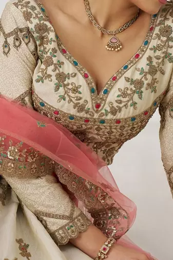 Embroidered Sequinned Semi-Stitched Lehenga & Unstitched Blouse With Dupatta Free Size Upto 42