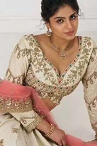 Embroidered Sequinned Semi-Stitched Lehenga & Unstitched Blouse With Dupatta Free Size Upto 42