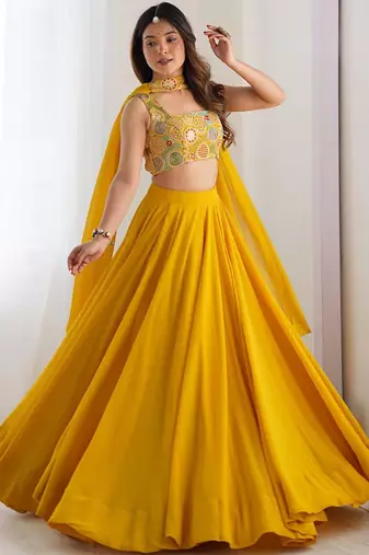 Embroidered Sequinned Ready To Wear Lehenga & Blouse With Dupatta Free Size Upto 42