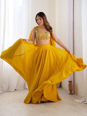 Embroidered Sequinned Ready To Wear Lehenga & Blouse With Dupatta Free Size Upto 42 2