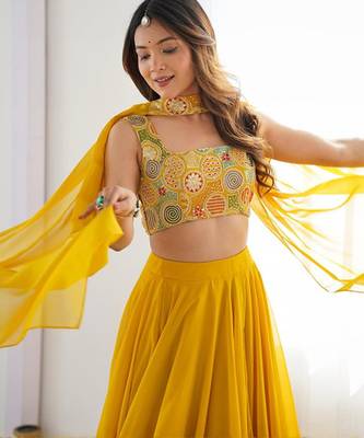 Embroidered Sequinned Ready To Wear Lehenga & Blouse With Dupatta Free Size Upto 42 4