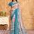 Blue peach floral printed crepe silk saree with unstitch blouse