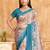 Blue peach floral printed crepe silk saree with unstitch blouse