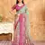 Pink green floral printed crepe silk saree with unstitch blouse