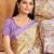 Purple cream floral printed crepe silk saree with unstitch blouse