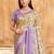 Purple cream floral printed crepe silk saree with unstitch blouse